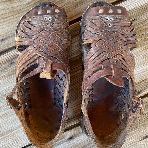 VTG 1980s Brown Leather Sandals Huaraches Mens US11 - Picture 3 of 8